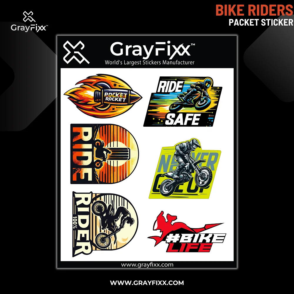 Bike Rider Packet Sticker | Printed In Premium Gloss Vinyl With FPF(Fade Protection Film), Water Proof, Precut Sticker, Pack Of 1, Size 2.0 